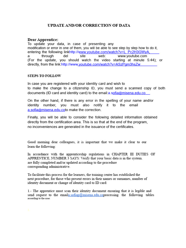 Data Update and Correction Guide | PDF | Identity Document | Access Control