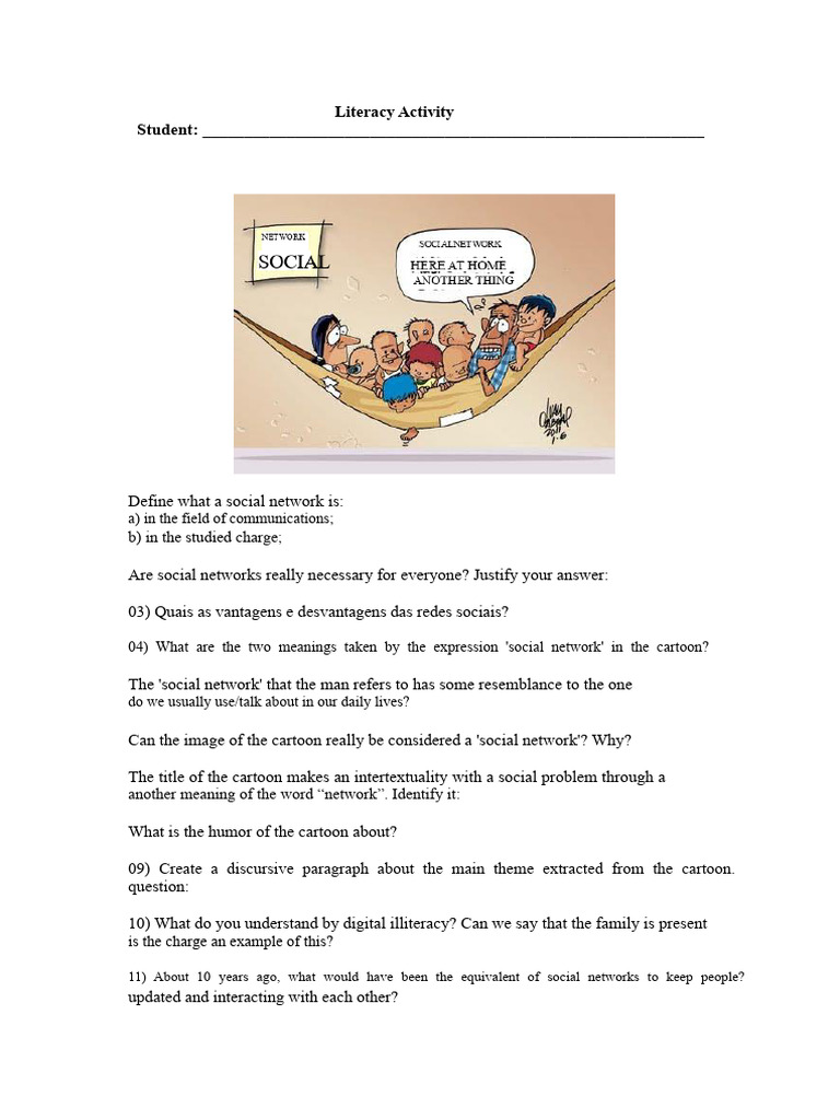 Literacy Activity 8th Grade Cartoon | PDF