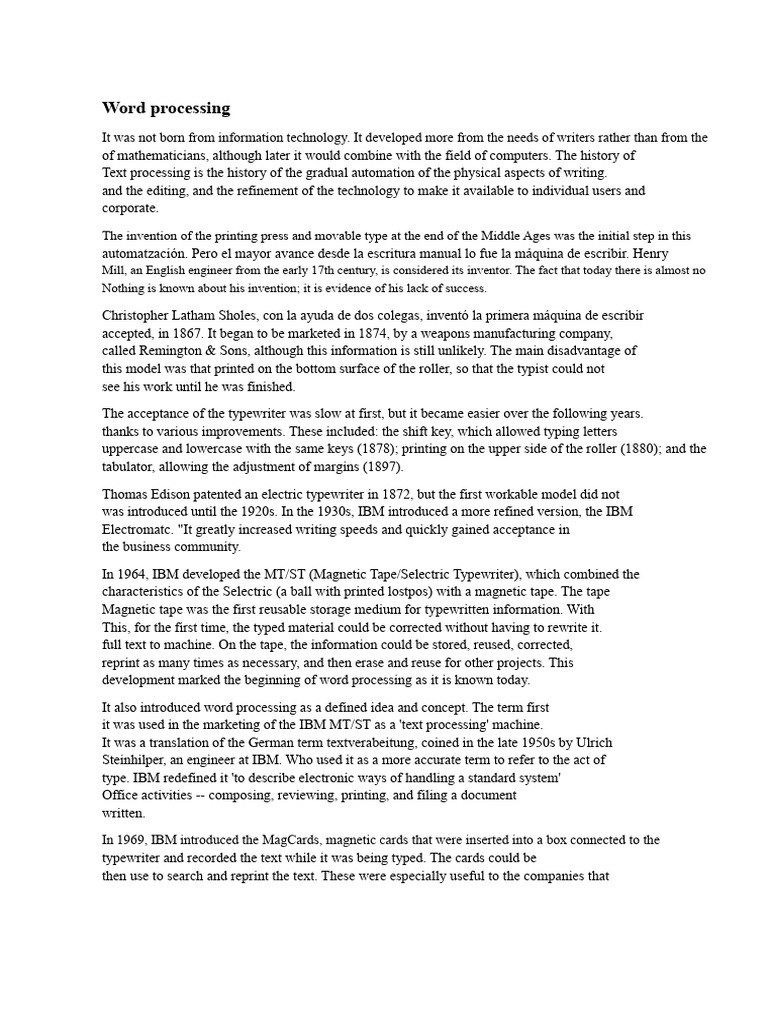 History and Evolution of Word Processing | PDF | Word Processor ...