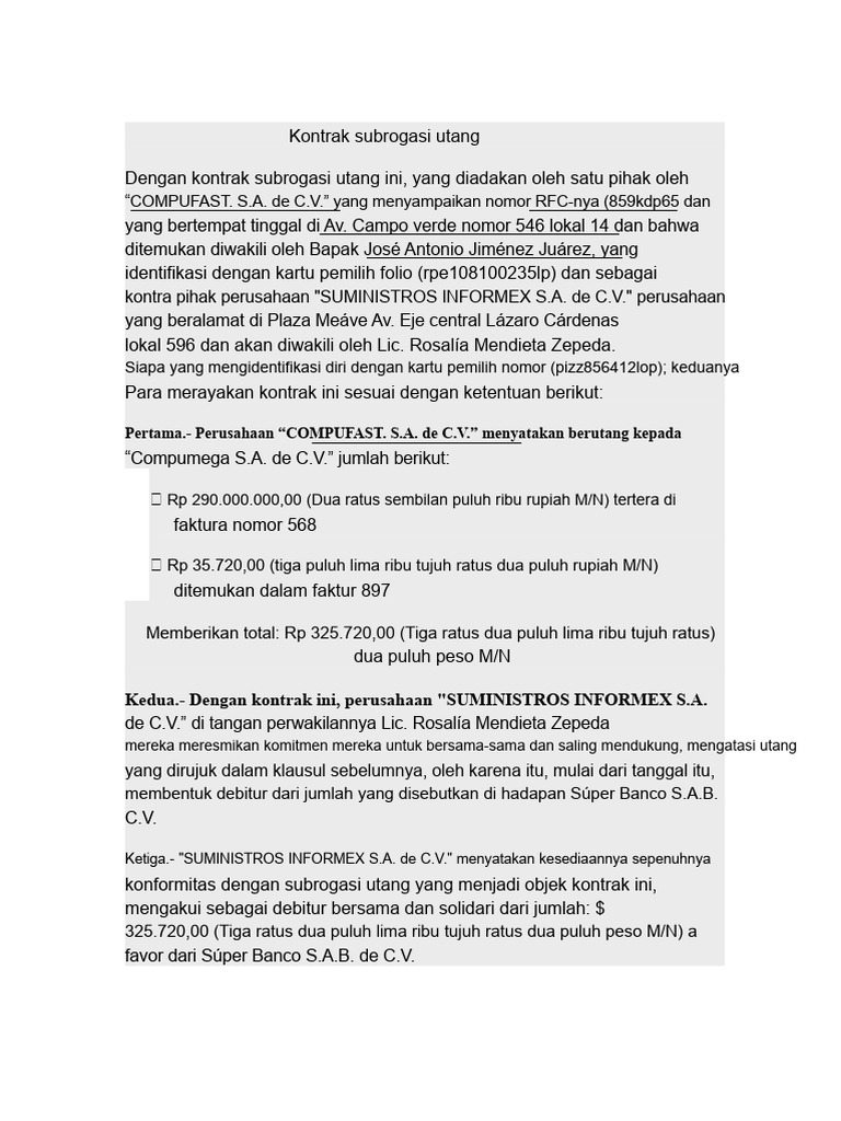 Kontrak Subrogasi Utang | PDF