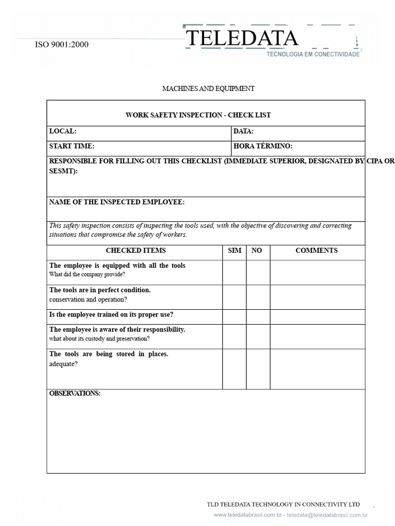 Safety Inspection Checklist for Tools | PDF
