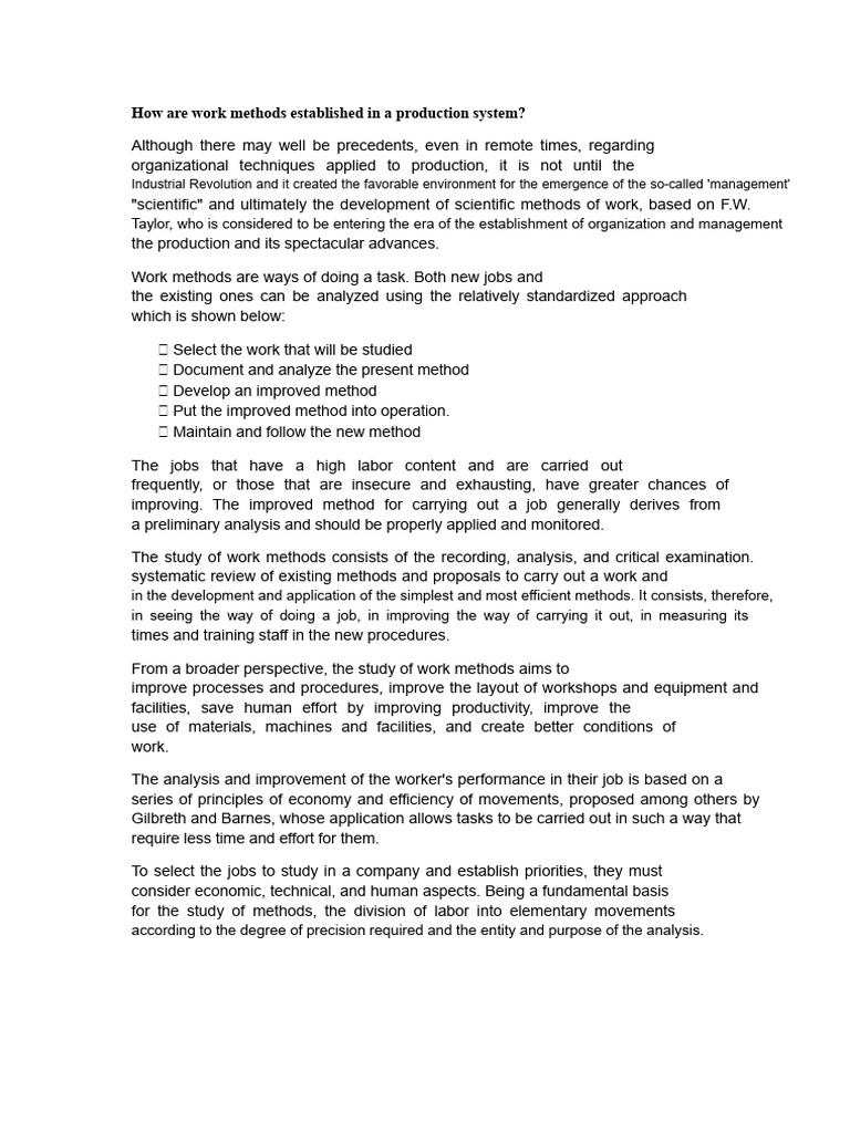 Establishing Work Methods in Production | PDF | Business | Economies