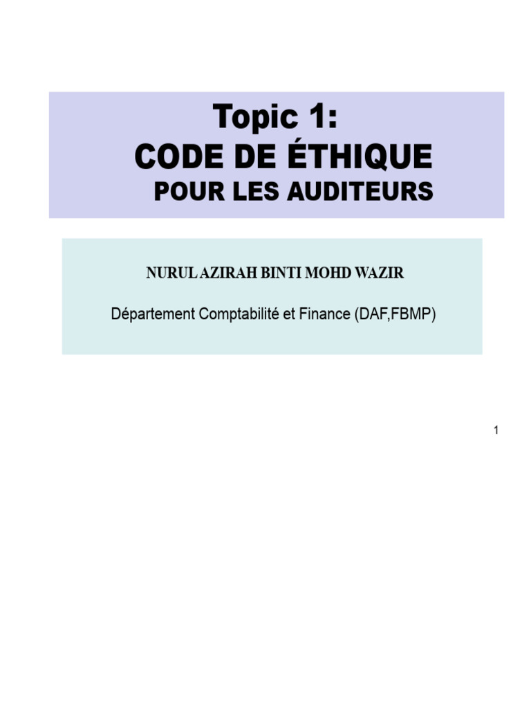 Code d'Éthique pour Auditeurs en Malaisie | PDF | Audit | Publicité
