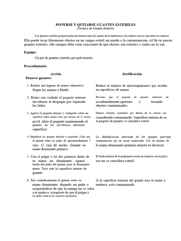 Cómo Ponerse y Quitarse Guantes Estériles | PDF | Guante | Mano