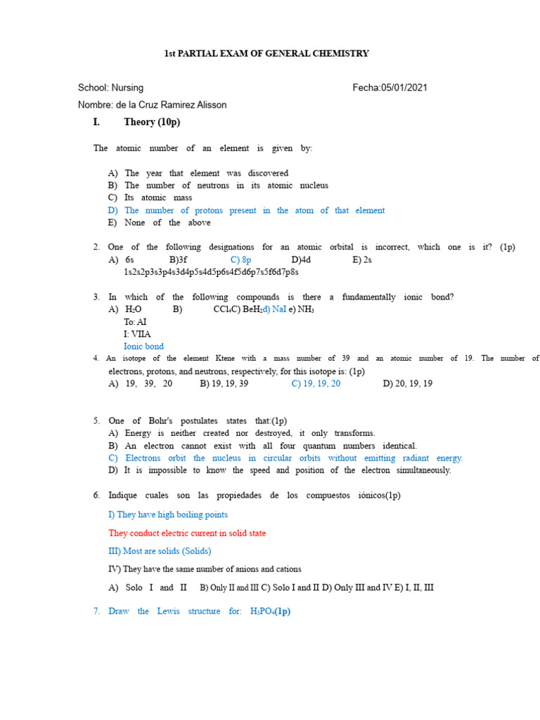 General Chemistry Exam Nursing | PDF | Chemistry | Chemical Elements