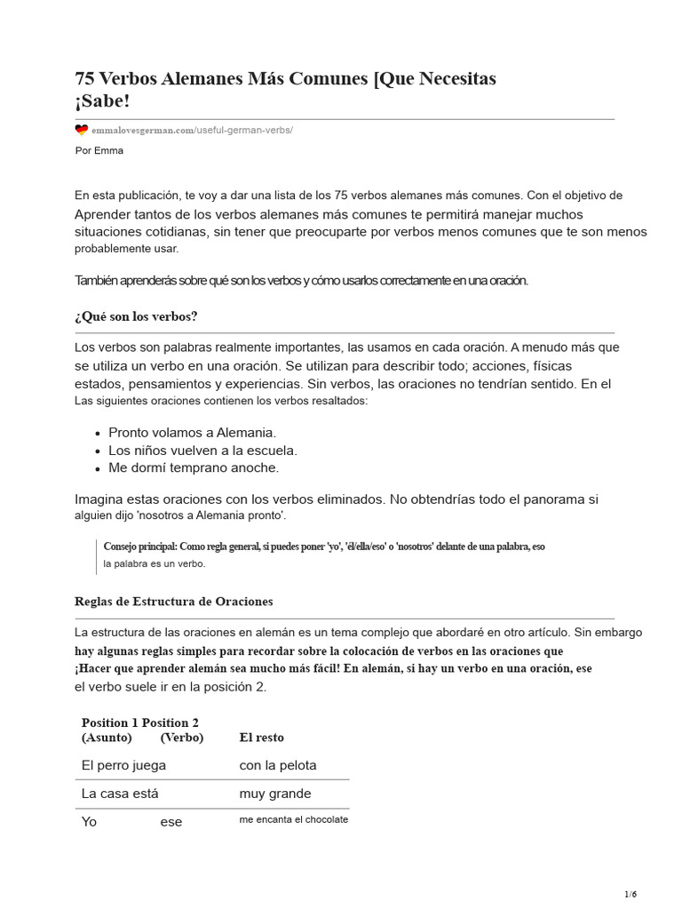 75 Verbos Alemanes Comunes Esenciales | PDF | Verbo | Mecánica del lenguaje