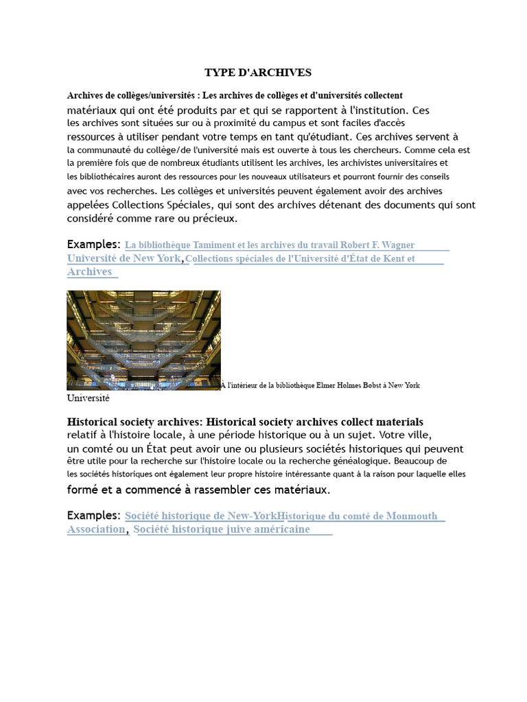 Types d'archives et leur utilisation | PDF | Archives | Bibliothèques