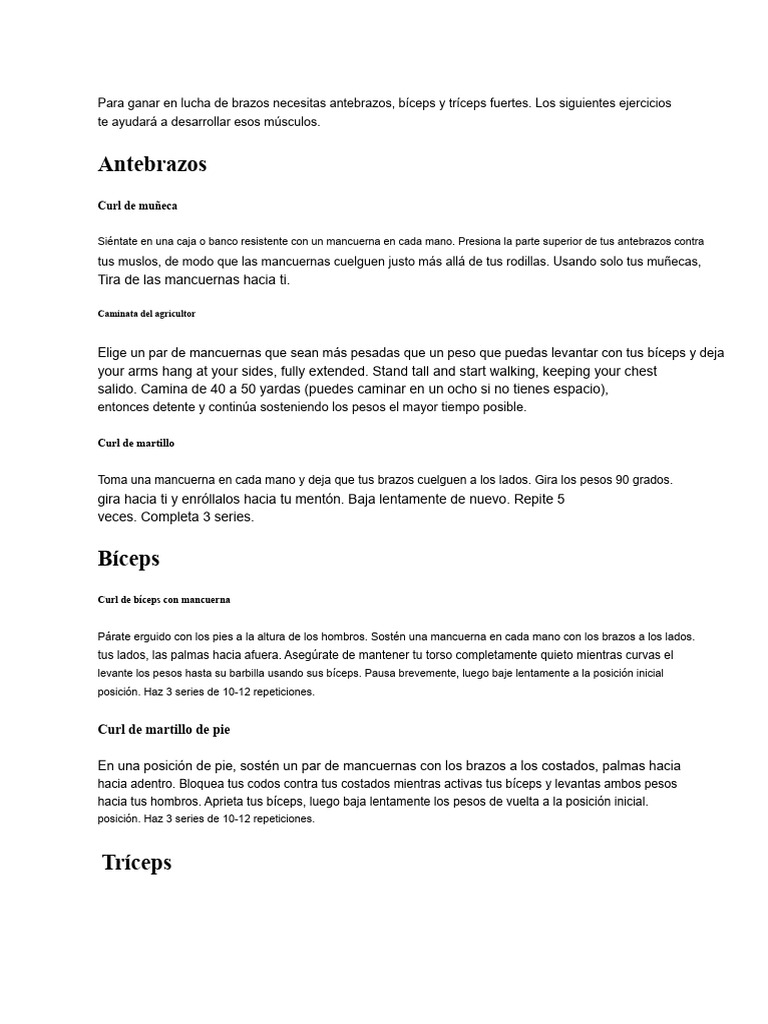 Ejercicios para fortalecer brazos y antebrazos | PDF