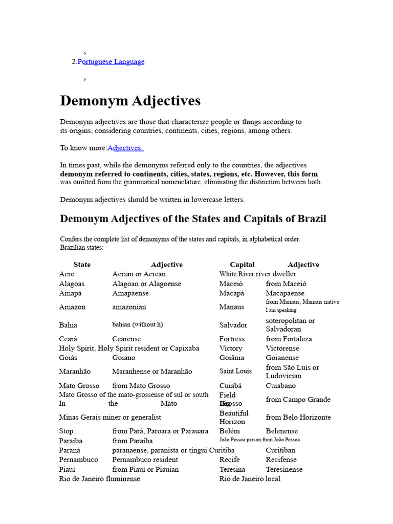 Brazilian Demonym Adjectives Guide | PDF | Brazil