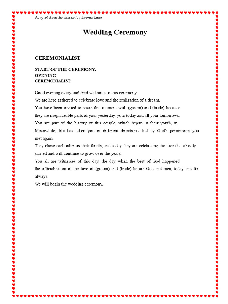 Wedding Ceremony Script for Ocivan & Francisca | PDF | Wedding | Bride