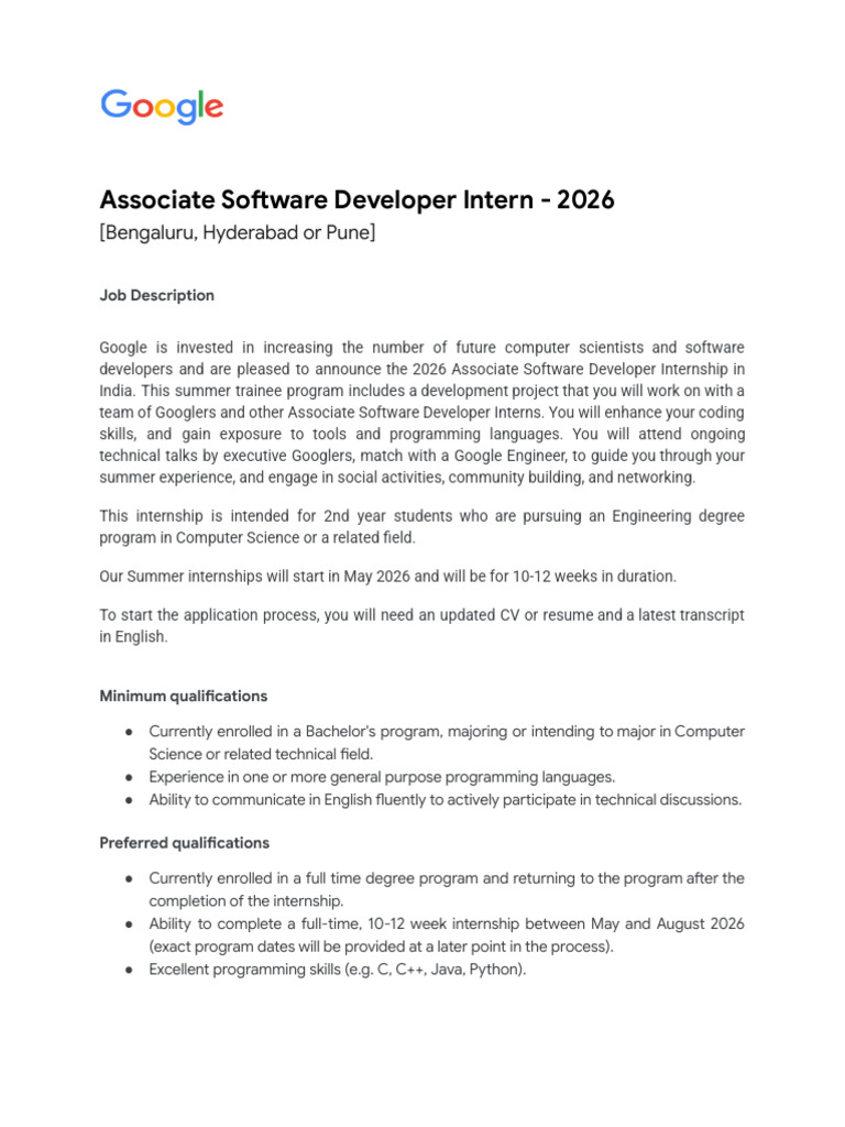 JD_ Associate Software Developer Intern (ASDI) | PDF