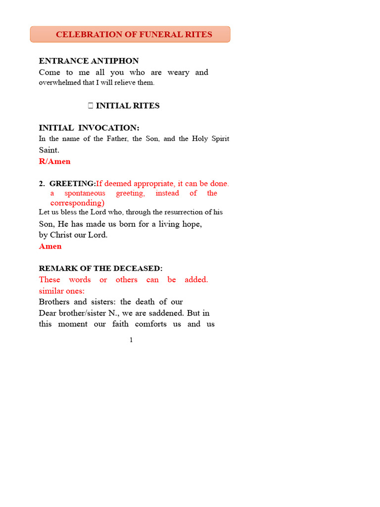 Funeral Rites and Liturgy Guide | PDF | Eucharist | God The Father