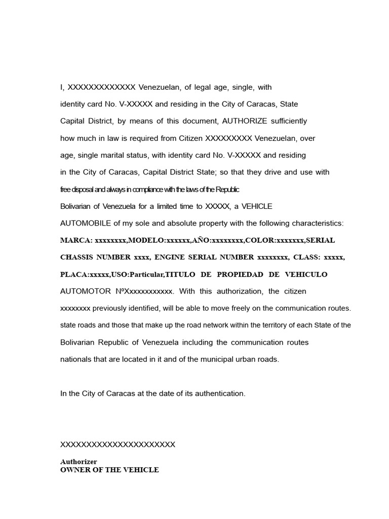 Vehicle Authorization Document Venezuela | PDF