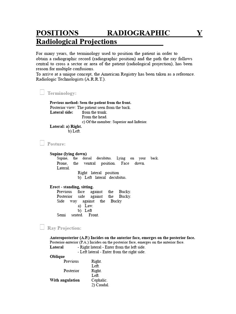 RADIOGRAPHIC POSITIONS AND RADIOLOGICAL PROJECTIONS | PDF | Anatomical ...