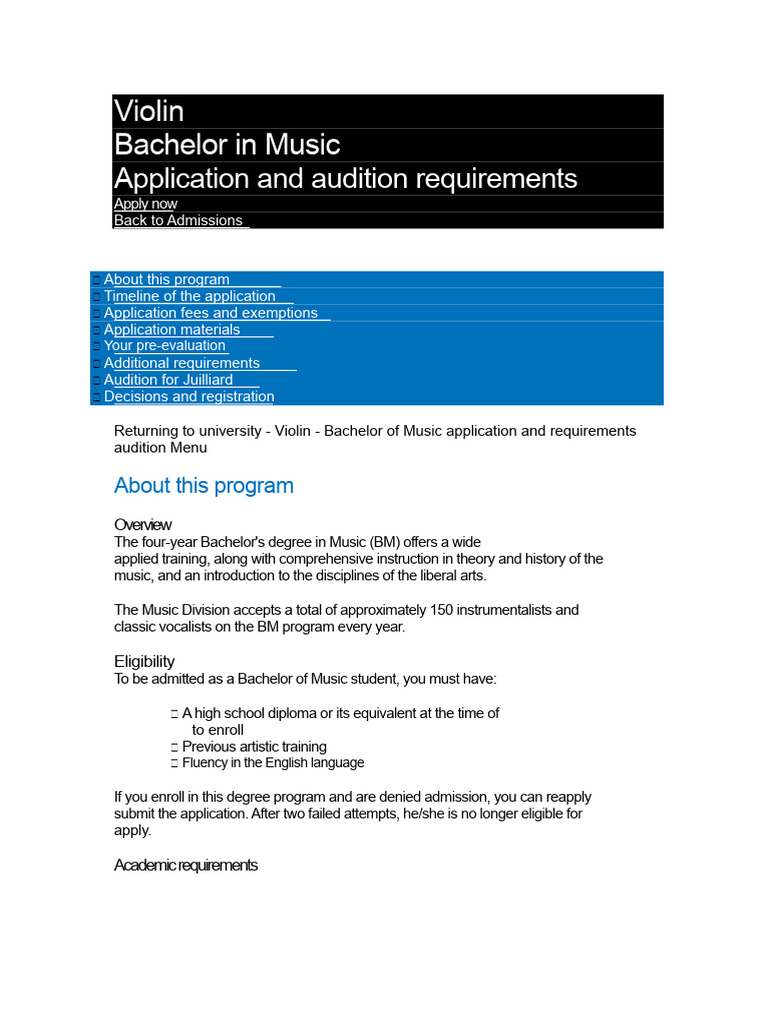 Juilliard Violin Bachelor Application Guide | PDF | University And ...