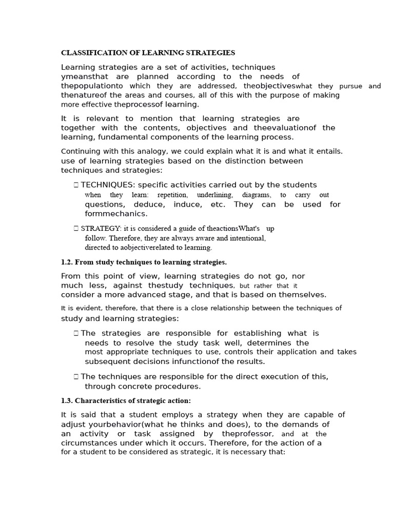 Learning Strategies Classification Guide | PDF | Learning | Metacognition