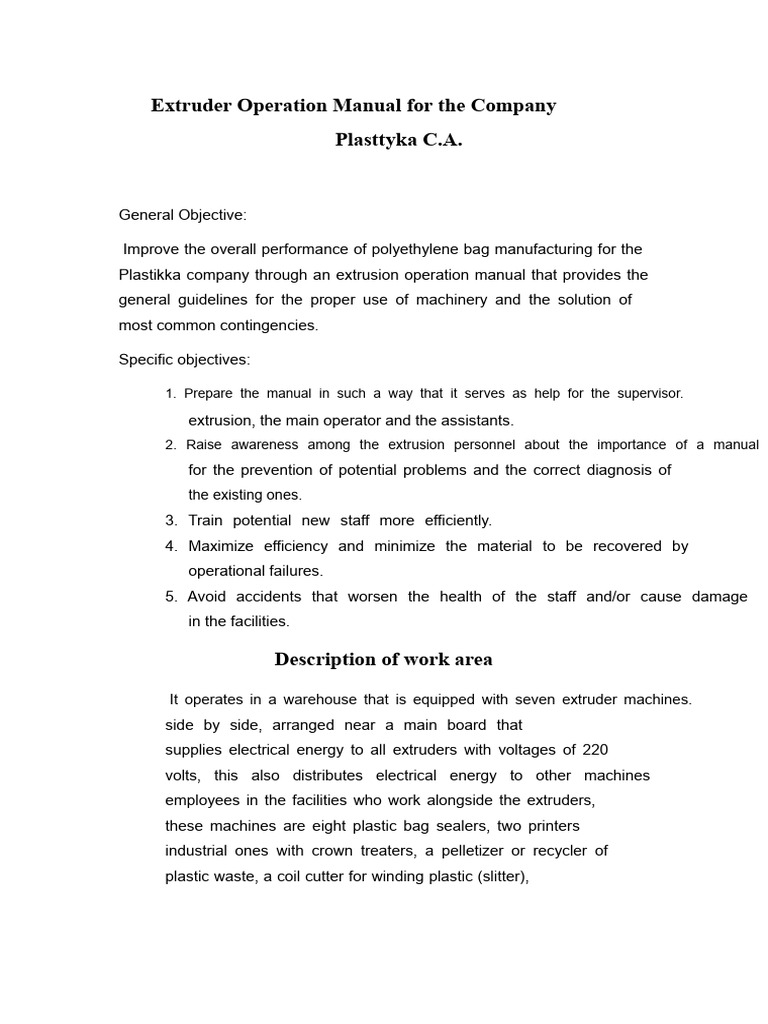 Operation Manual For Extruder For Plastika Company | PDF | Extrusion ...