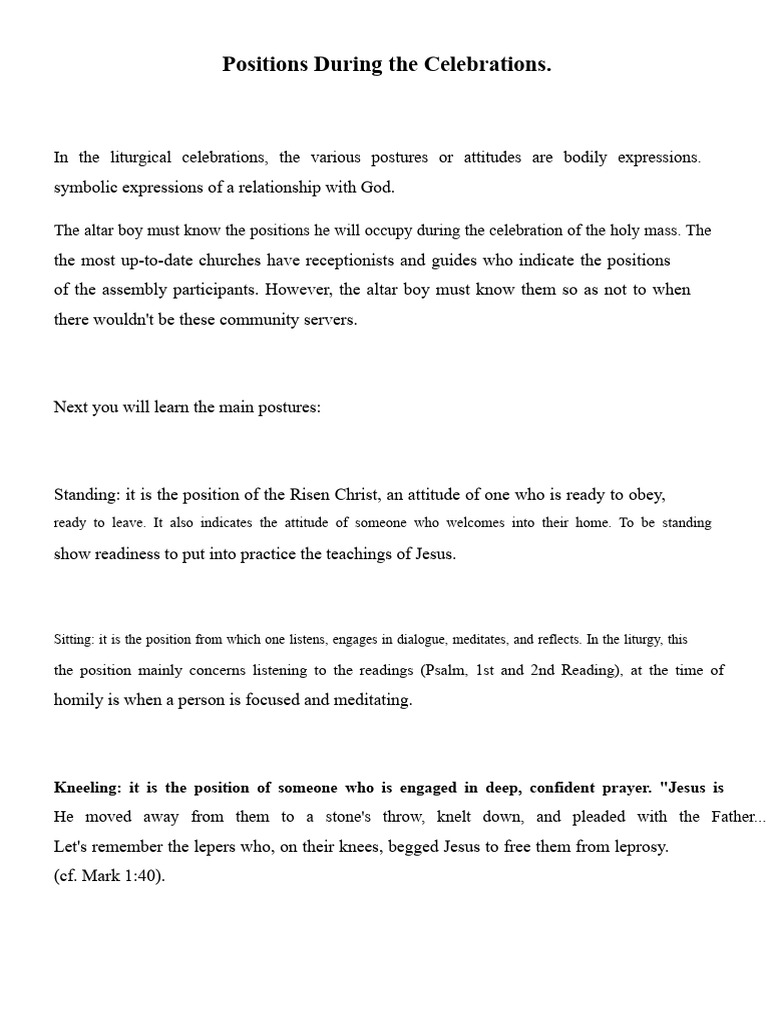 Liturgical Postures Explained for Altar Boys | PDF | Catholic Church ...
