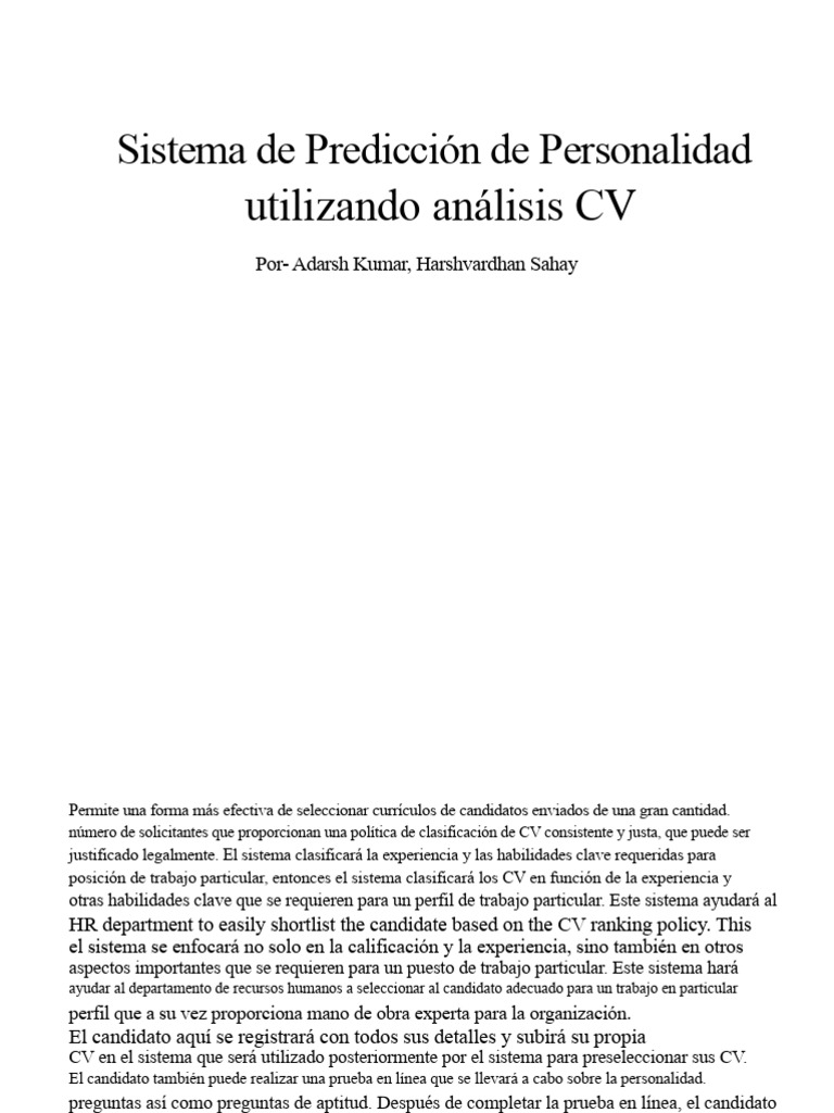 Sistema de Predicción de Personalidad Usando Análisis de CV | PDF