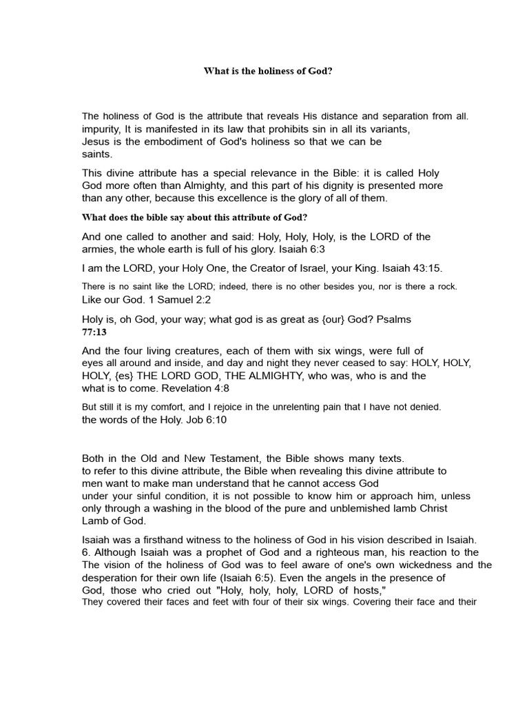 Understanding God's Holiness Explained | PDF | God | Glory (Religion)