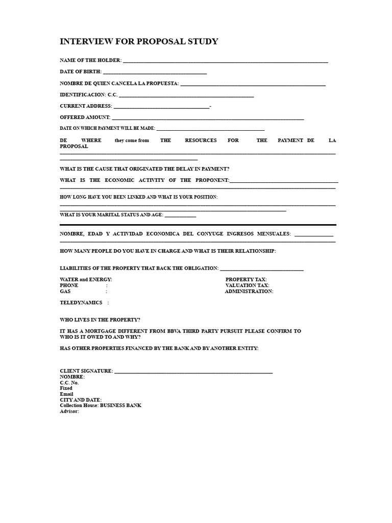 Proposal Study Interview Questionnaire | PDF