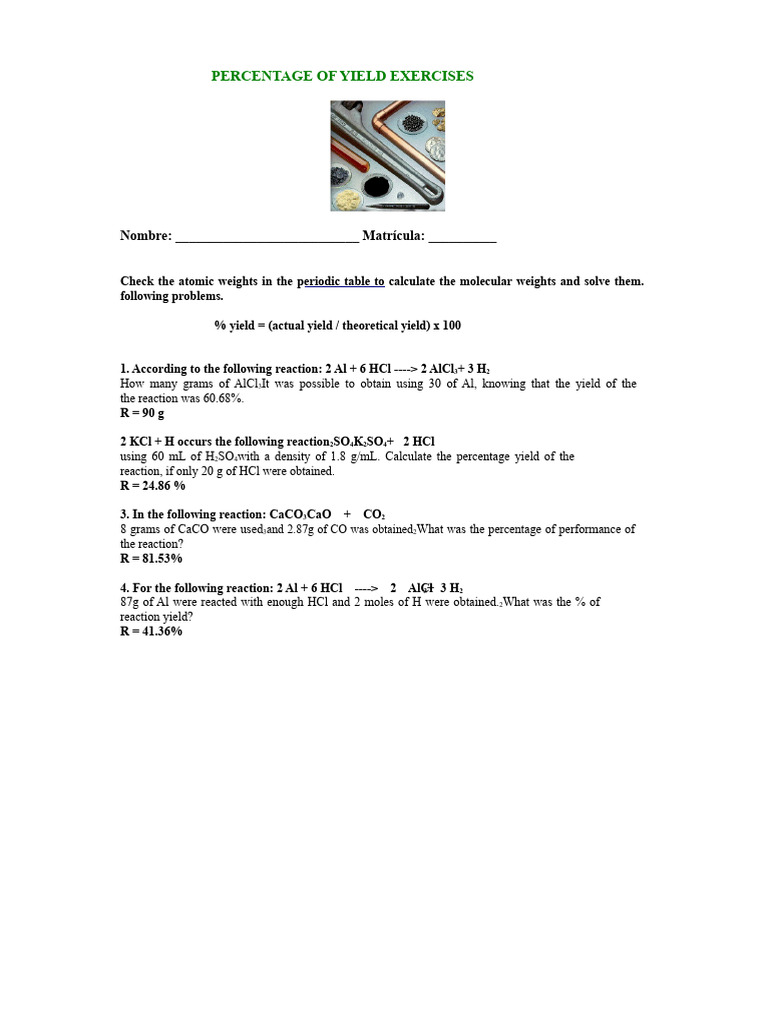 Percentage yield exercises | PDF