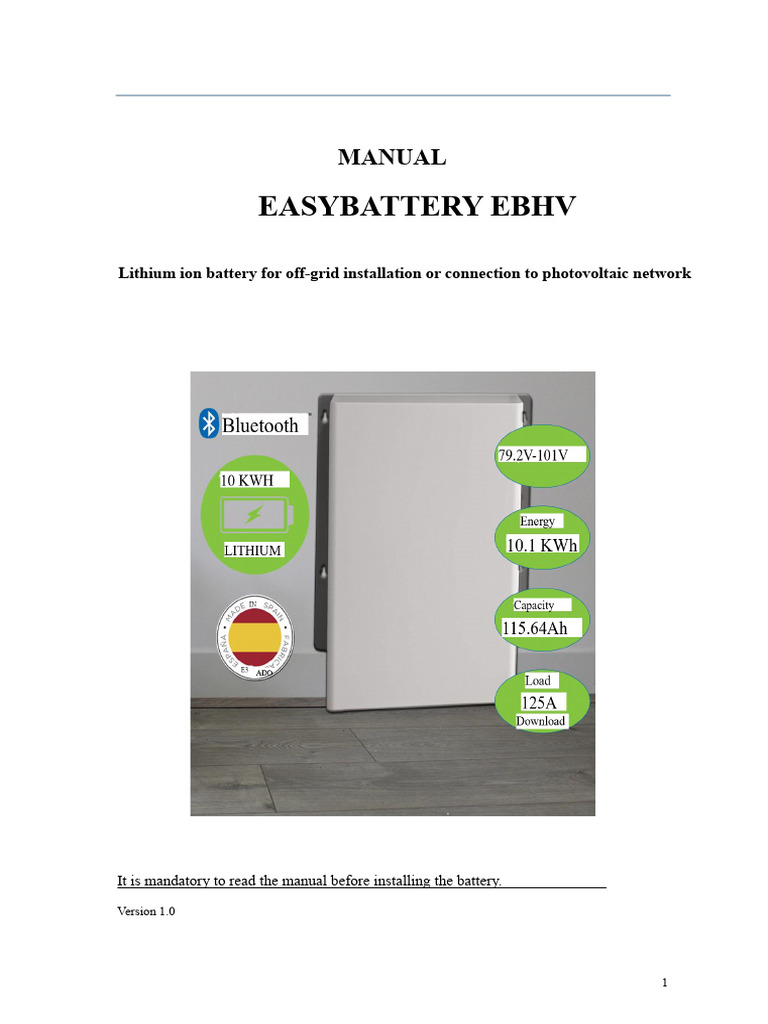 EasyBattery EBHV Installation Manual | PDF | Lithium Ion Battery ...
