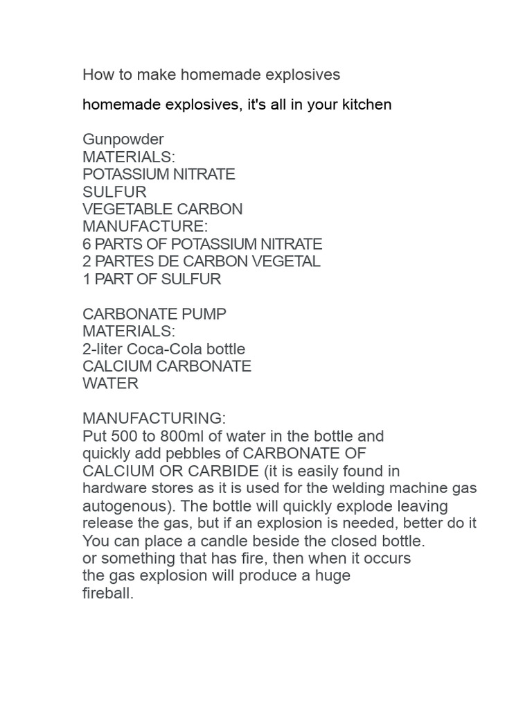 How To Make Homemade Explosives | PDF | Gunpowder | Chemical Compounds