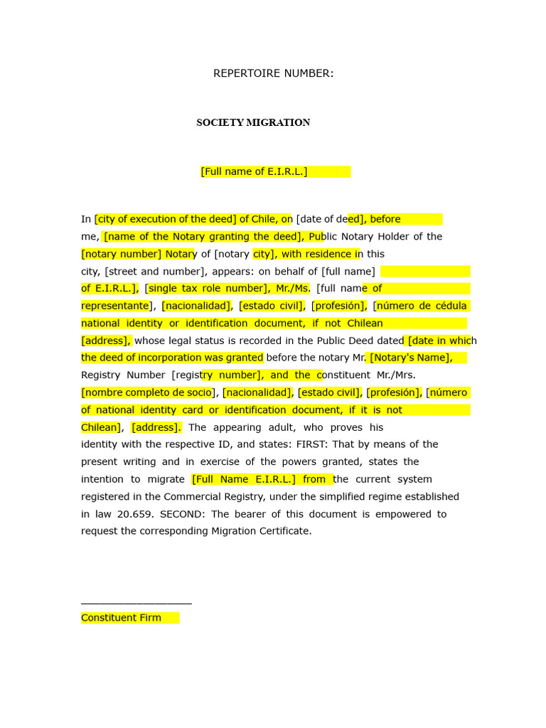 Migration Certificate Request for E.I.R.L. | PDF