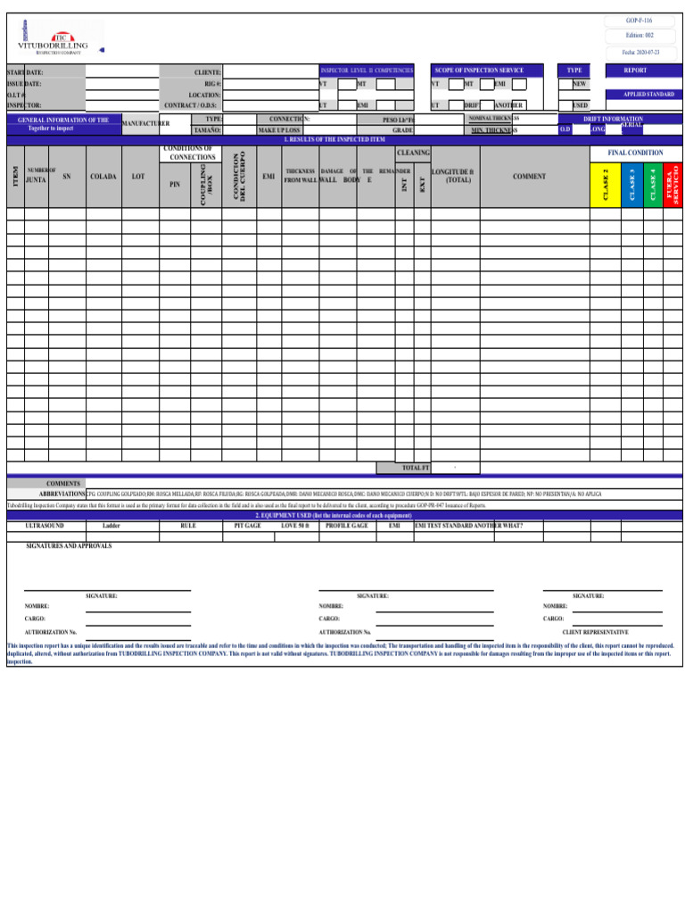 GOP-F-116 Inspection Report For Non-Operational Casing and Tubing | PDF