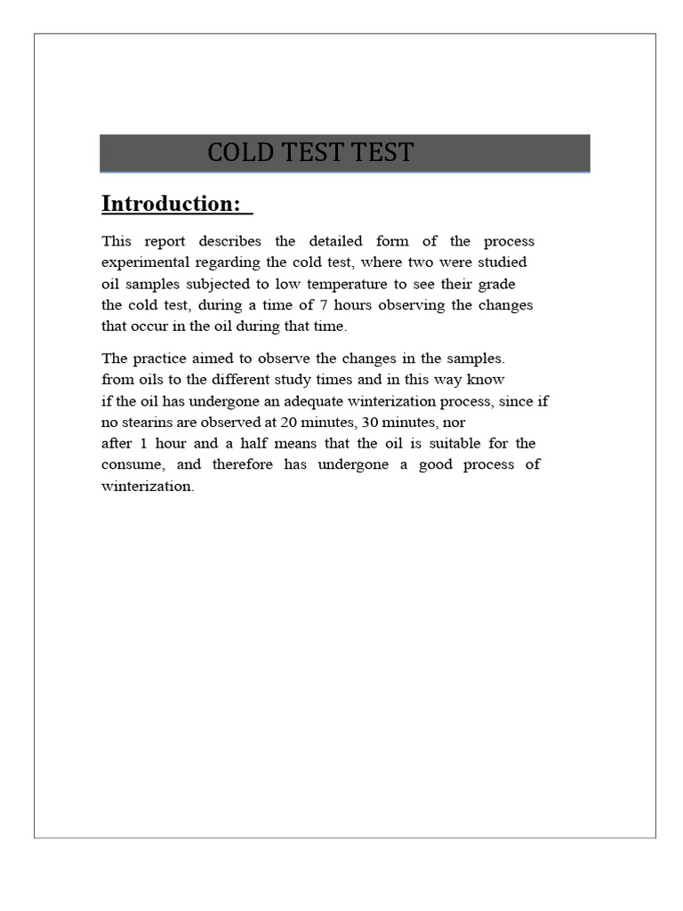 Cold Test Analysis of Vegetable Oils | PDF | Vegetable Oil | Filtration