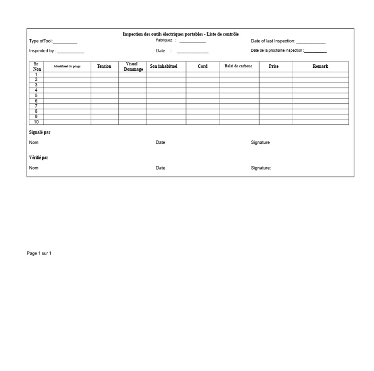 Liste de contrôle pour outils électriques | PDF