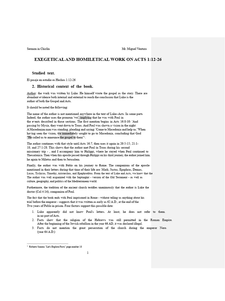 Exegetical Study on Acts 1:12-26 | PDF | Acts Of The Apostles | Jesus