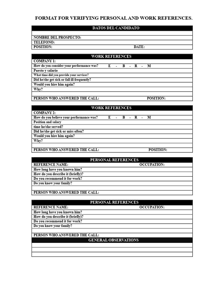 Format For Verifying Personal and Work References | PDF