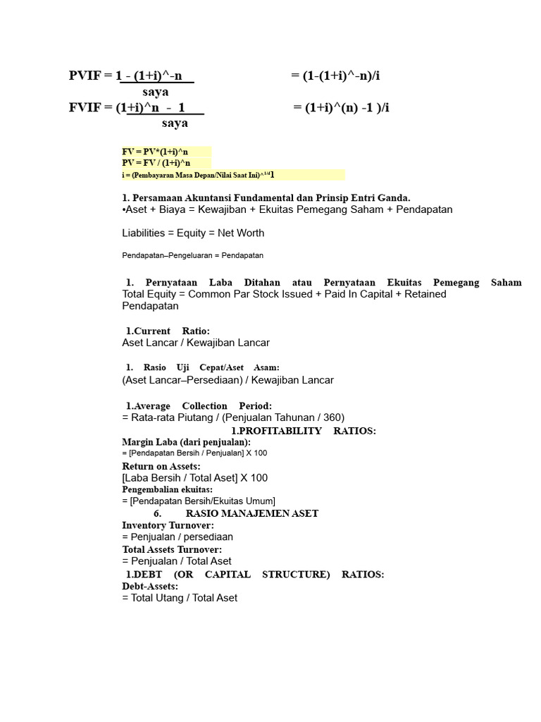 Persamaan Keuangan dan Rasio Analisis | PDF