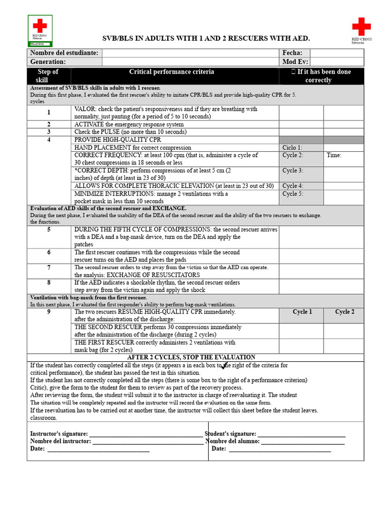 Adult and Infant BLS Assessment Guide | PDF | Cardiopulmonary ...
