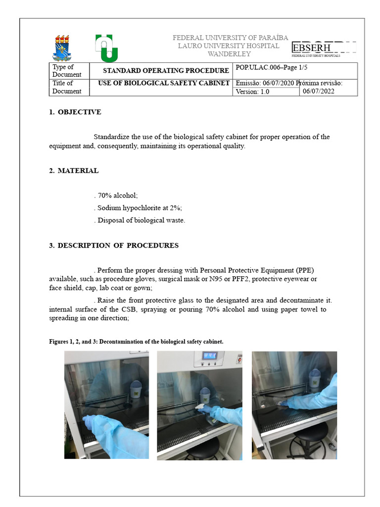 SOP for Biological Safety Cabinet Use | PDF | Personal Protective ...
