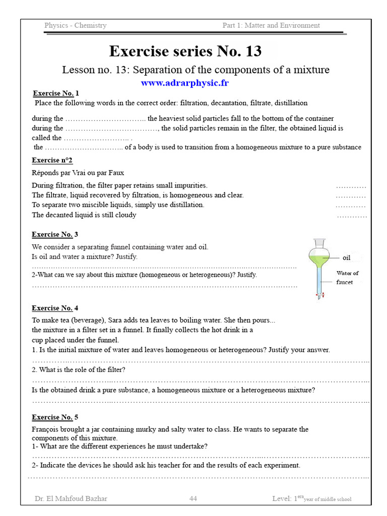 Series 1. The Separation of The Constituents of A Mixture | PDF