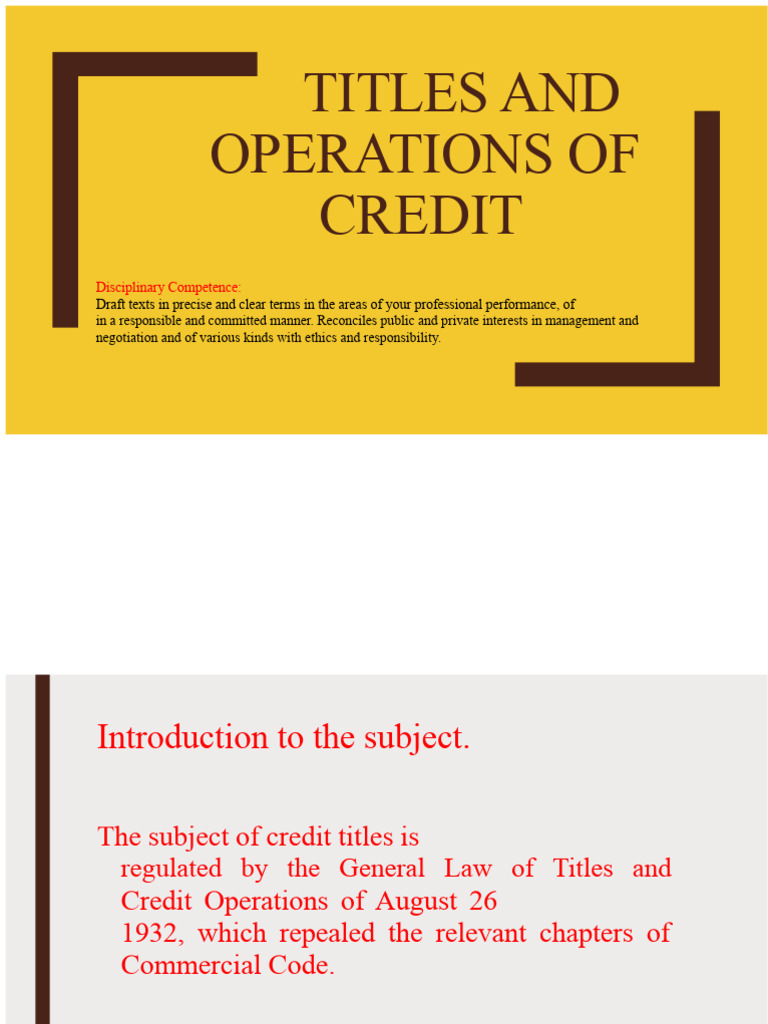 Understanding Credit Titles and Operations | PDF | Securities (Finance ...