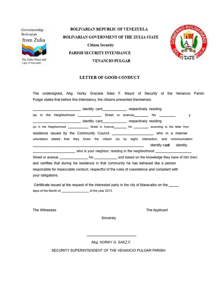 Venancio Pulgar Parish Good Conduct Letter | PDF