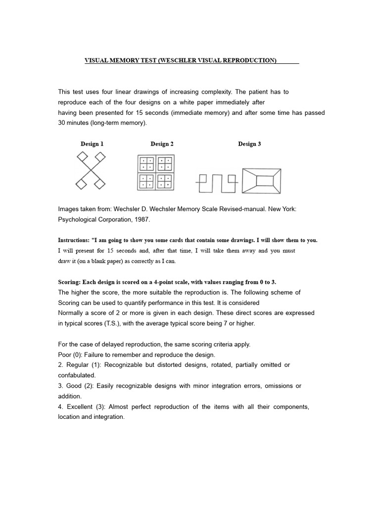 Wechsler Visual Memory Test Guide | PDF