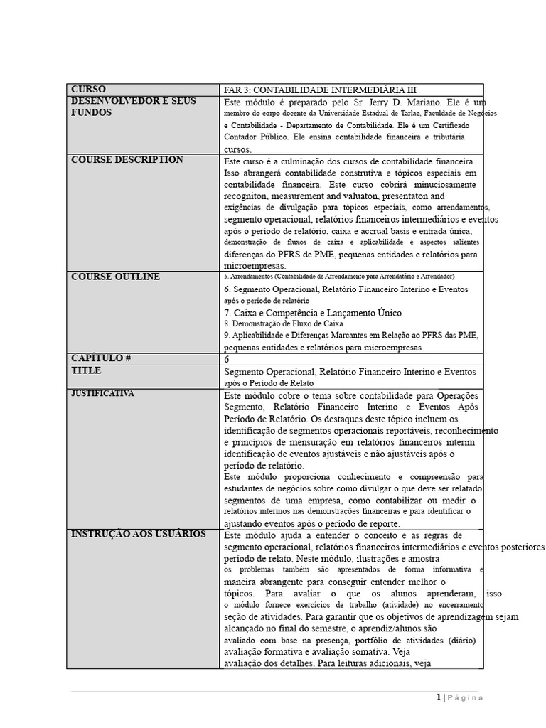 Contabilidade Intermediária III: Módulo de Relatórios | PDF ...