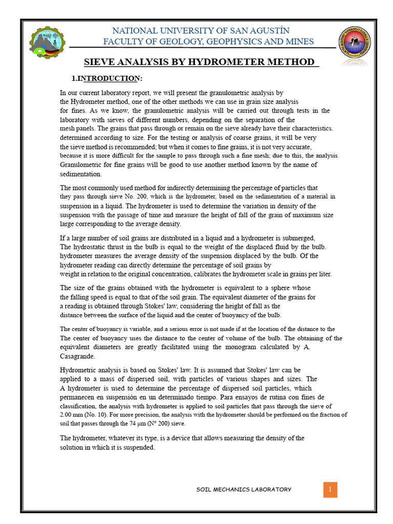 Hydrometer Method for Soil Granulometry | PDF | Particle Size ...