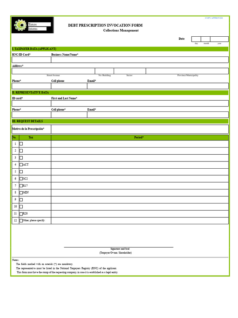 Debt Prescription Invocation Form | PDF