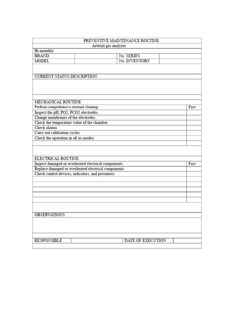 Preventive Maintenance Routine | PDF | Calibration | Switch