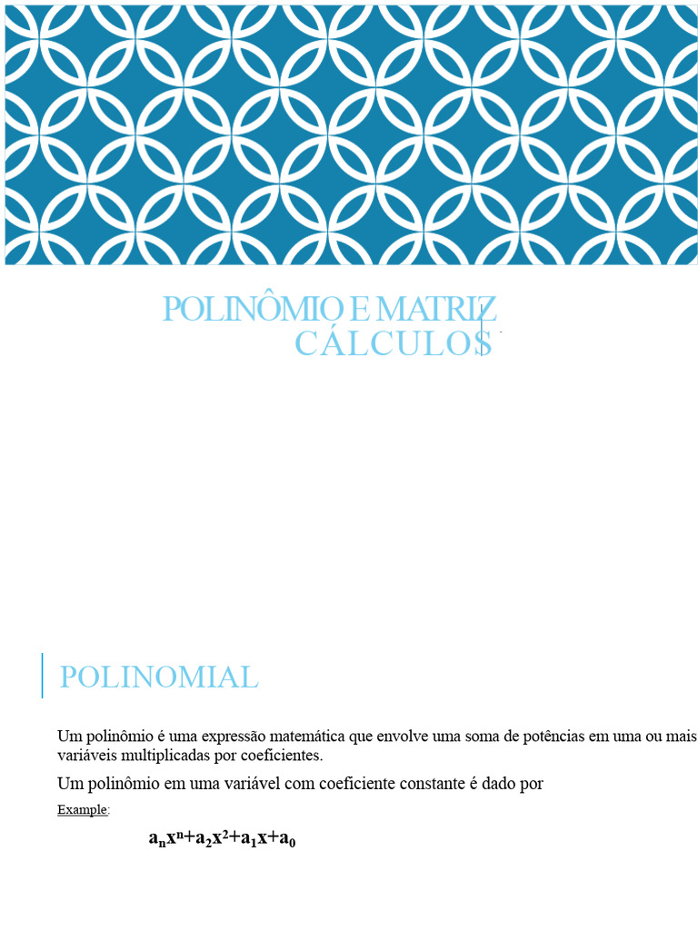 Polinômios e Matrizes: Conceitos Básicos | PDF | Polinomial | Matriz ...