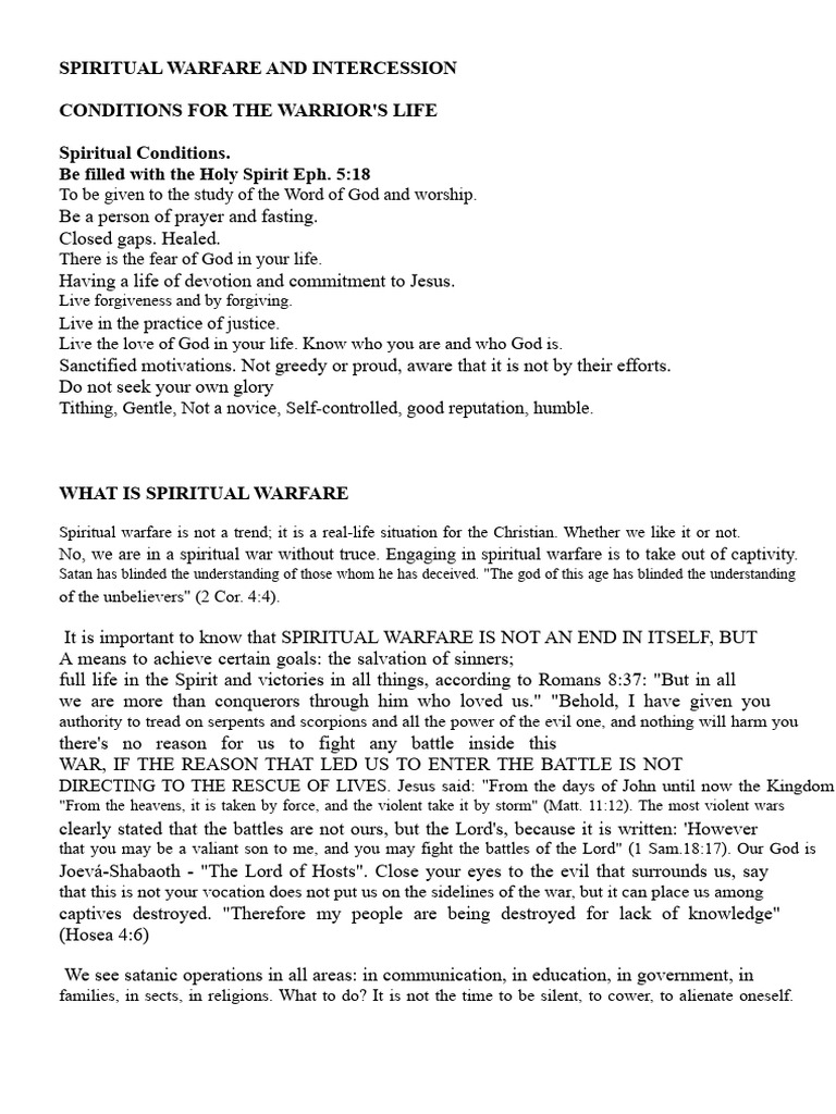 Spiritual Warfare: Conditions and Levels | PDF | Intercession | Prayer