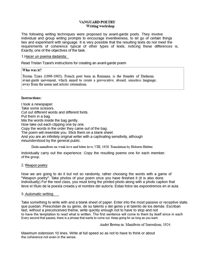 Avant-Garde Writing Workshop | PDF
