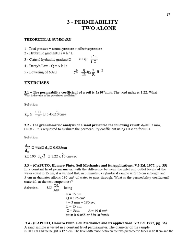 Soil Permeability Calculations Guide | PDF | Soil Mechanics | Porosity