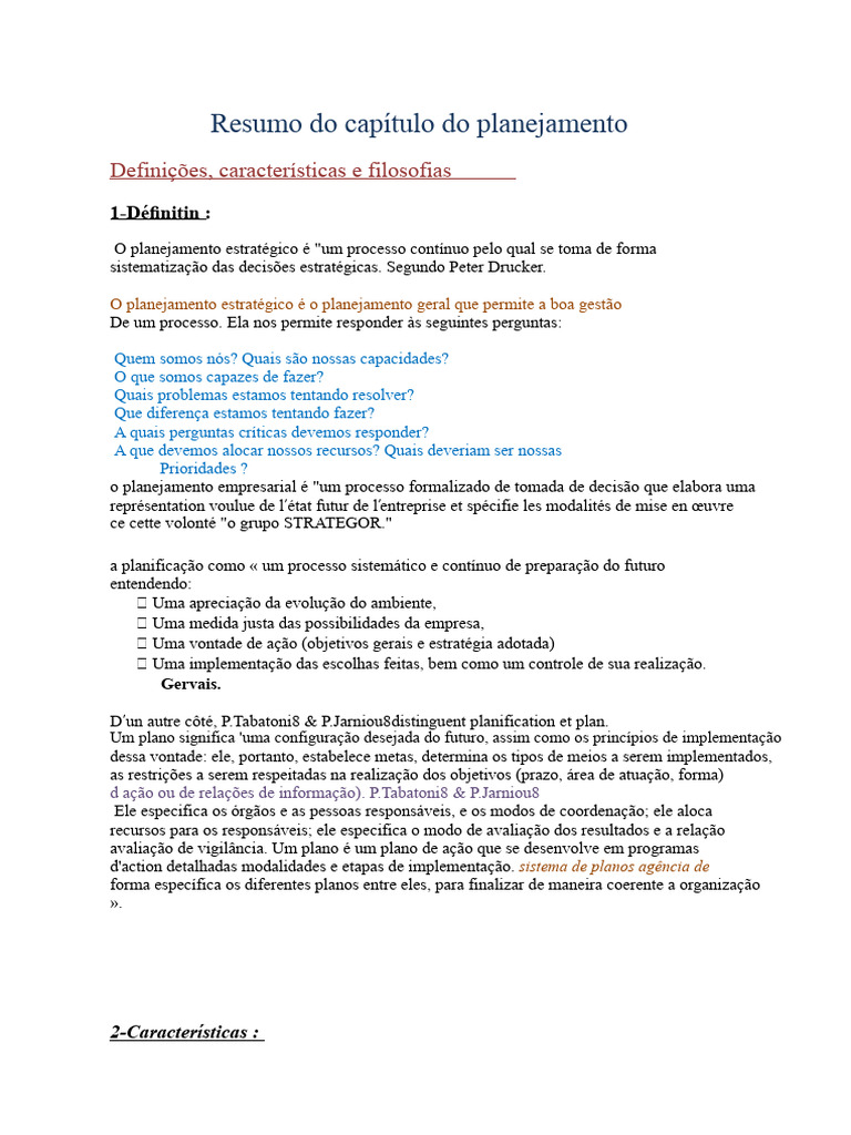Resumo Do Capítulo Da Planejamento | PDF | Planejamento | Planejamento ...